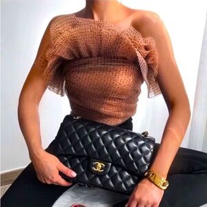 Zara Polka Dot Organza Tulle Ruffle Crop Top